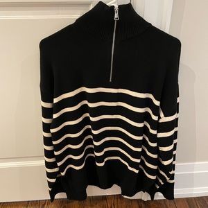 Zara quarter zip black and white striped sweater. Size medium. New with tags.